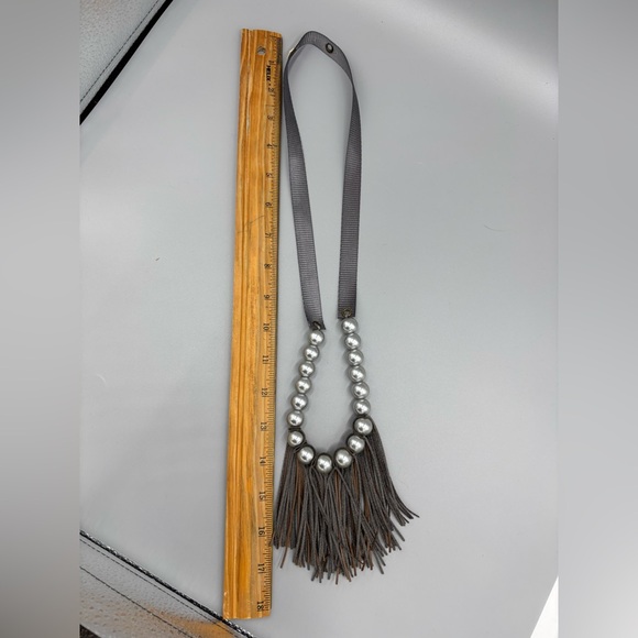 Elegant Gray Faux Pearls and Silver Fringe Necklace - Picture 8 of 9